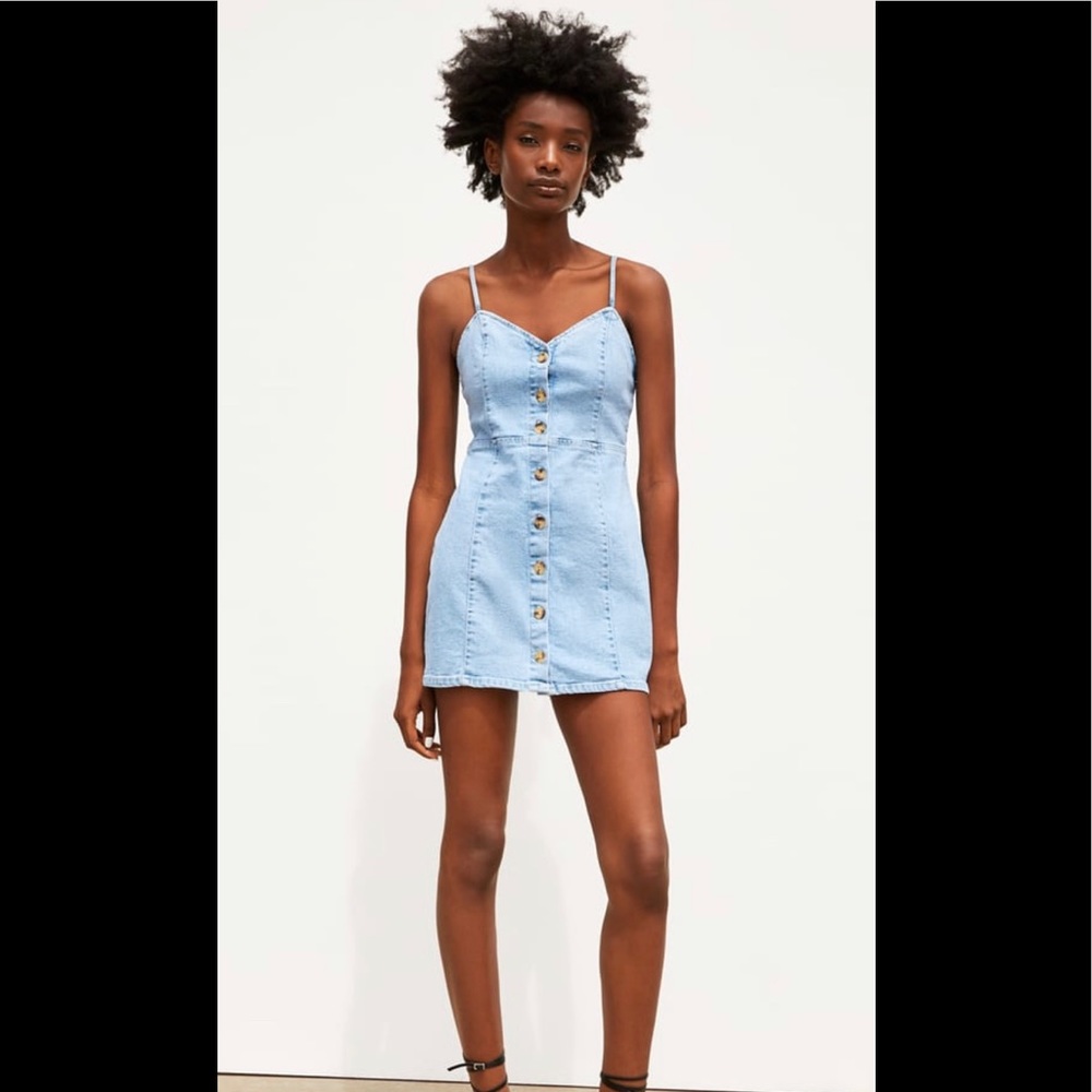 Zara Denim Spaghetti Strap Dress